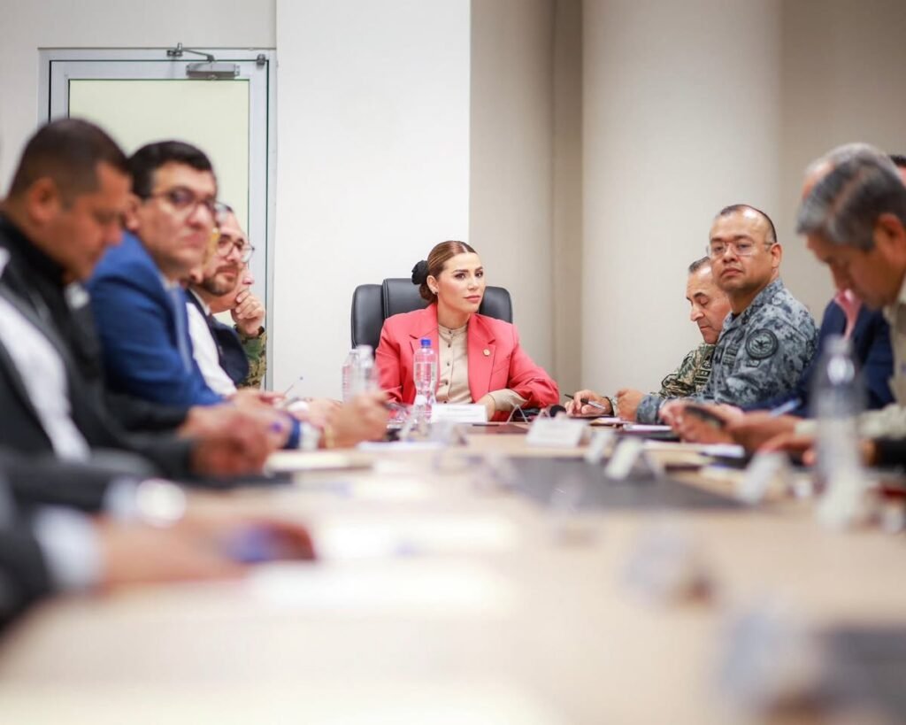 Governor Marina Del Pilar leads a security meeting with federal, state, and local authorities to coordinate public safety efforts