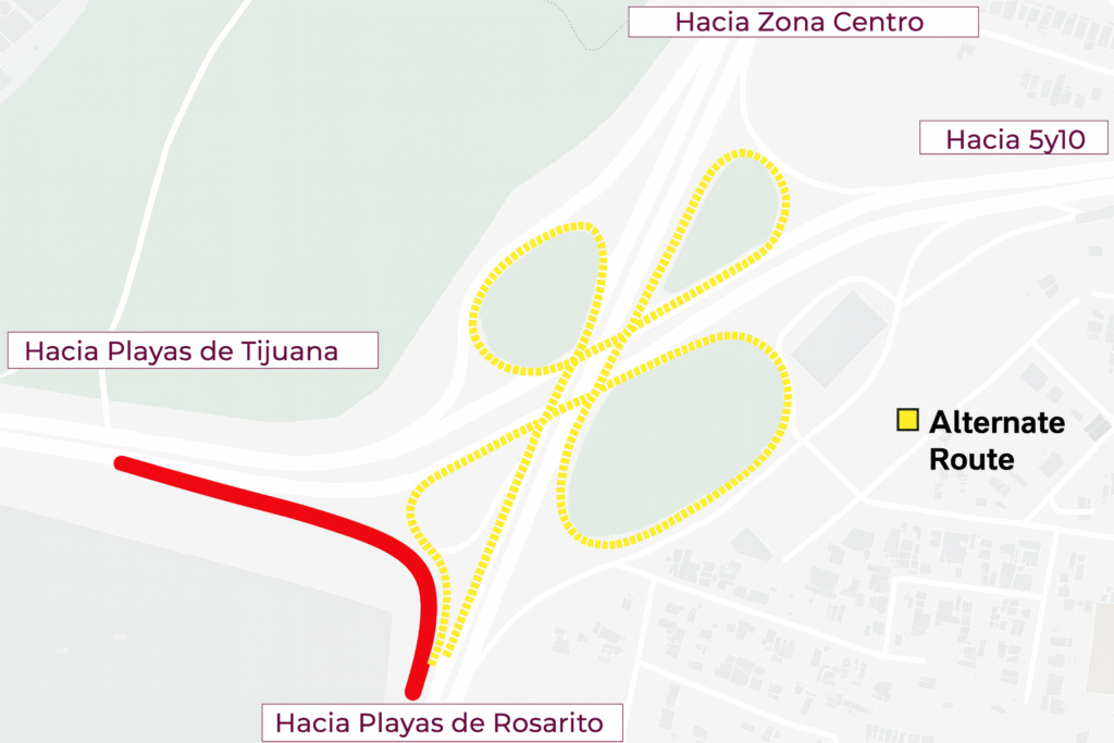 Detour Route (in yellow):